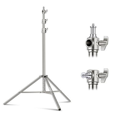 NEEWER Soporte de Luz de Acero Inoxidable de 7,2 pies / 2,2 m, Soporte de Trípode de Fotografía Resistente con Resorte Acolchado con Adaptador de Tornillo Universal de 1/4 "a 3/8"