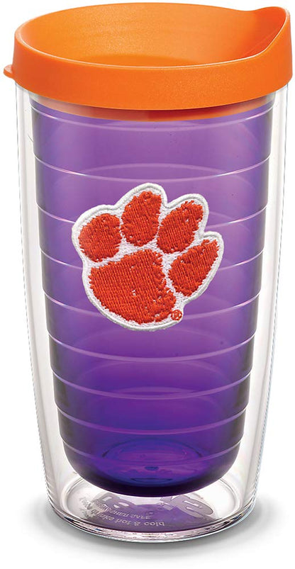 Tervis Vaso con Tapa, Diseños de Equipos Universitarios NCAA - Clemson Univ Paw - 473,18ml - Amatista