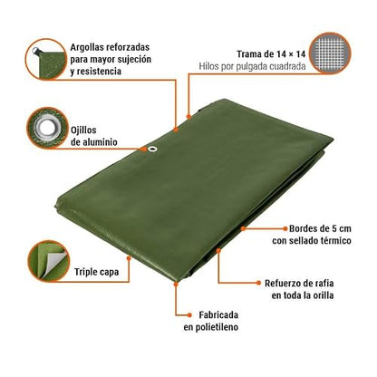 Truper Expert LT-34X, Lona Uso rudo, Verde Olivo, 3 x 4 m, Paquete con 1 Pieza