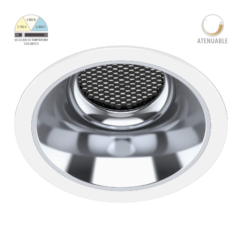 Tecnolite Lámpara Downlight LED Empotrable 35 W, Luz Blanca Configurable, Atenuable, IP54, LED integrado