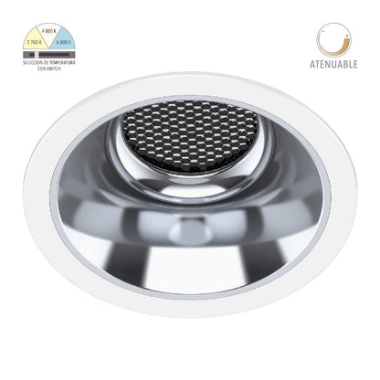 Tecnolite Lámpara Downlight LED Empotrable 35 W, Luz Blanca Configurable, Atenuable, IP54, LED integrado