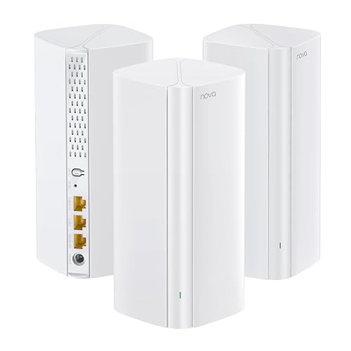 Tenda Mesh MX12/EX12 (3 Pack) WiFi 6 Mesh Sistema AX3000 Nova, hasta 2402Mbps, Doble Banda Gigabit para, 160+ Dispositivos, Cobertura de hasta 650 ㎡, Compatible con backhaul Ethernet