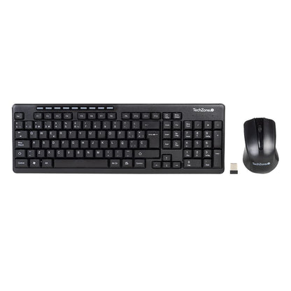 TECHZONE Kit Mouse y Teclado Inalámbrico Color Negro con Teclas de Navegación de Fácil Acceso, Resistentes al Desgaste. Mouse con Precisión de Movimiento, hasta 10 MTS de Alcance. Incluye Baterías.