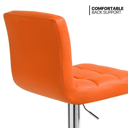 MoNiBloom - Juego de 2 taburetes de Bar con Respaldo Cuadrado de Piel sintética, Altura Ajustable y reposapiés para el hogar, Cocina, Comedor, Color Naranja