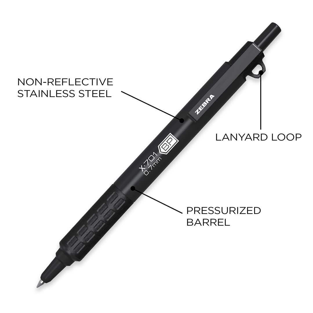 Zebra Pen X-701 Tactical Ballpoint Pen with Bonus Refills, Fine Point, 0.7mm, Black Ink, 1-Count