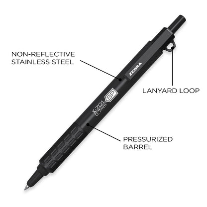 Zebra Pen X-701 Tactical Ballpoint Pen with Bonus Refills, Fine Point, 0.7mm, Black Ink, 1-Count