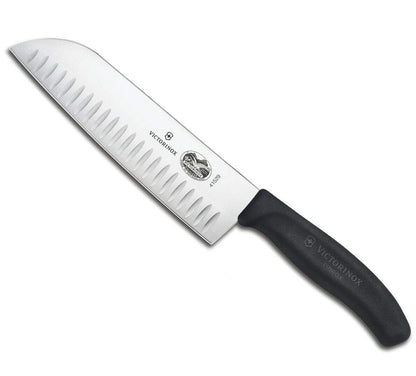 Victorinox 5.2523.17 Fibrox Pro Santoku Cuchillo para cortar de uso general, picar en dados, picar y todo lo demás entre hoja de borde estriado en negro, 6.7 pulgadas