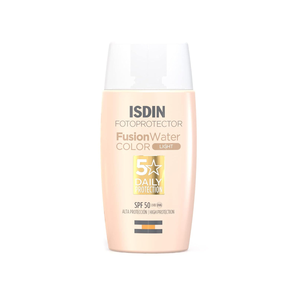 ISDIN Fotoprotector Fusion Water Color Light SPF 50 + Fotoprotector Fusion Water SPF 50, Protector Solar Facial de fase acuosa para uso diario,50 ml