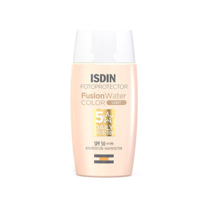 ISDIN Fotoprotector Fusion Water Color Light SPF 50 + Fotoprotector Fusion Water SPF 50, Protector Solar Facial de fase acuosa para uso diario,50 ml