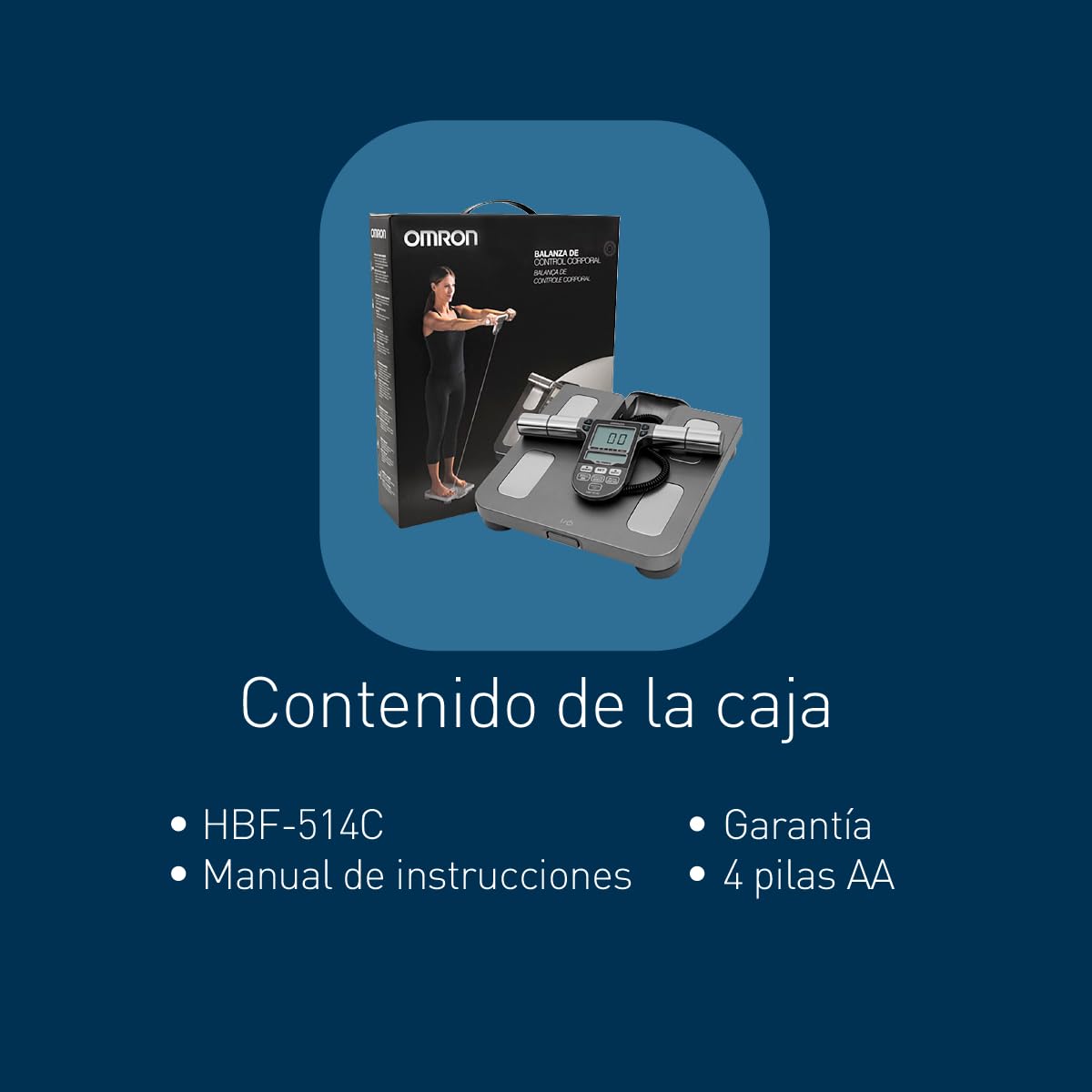 OMRON Báscula Corporal Digital HBF-514C, 7 Indicadores de Salud | 7 indicadores: IMC, metabolismo basal, grasa visceral, % músculo esquelético. 4 perfiles + invitado. Memoria 1/7/30/90 días.