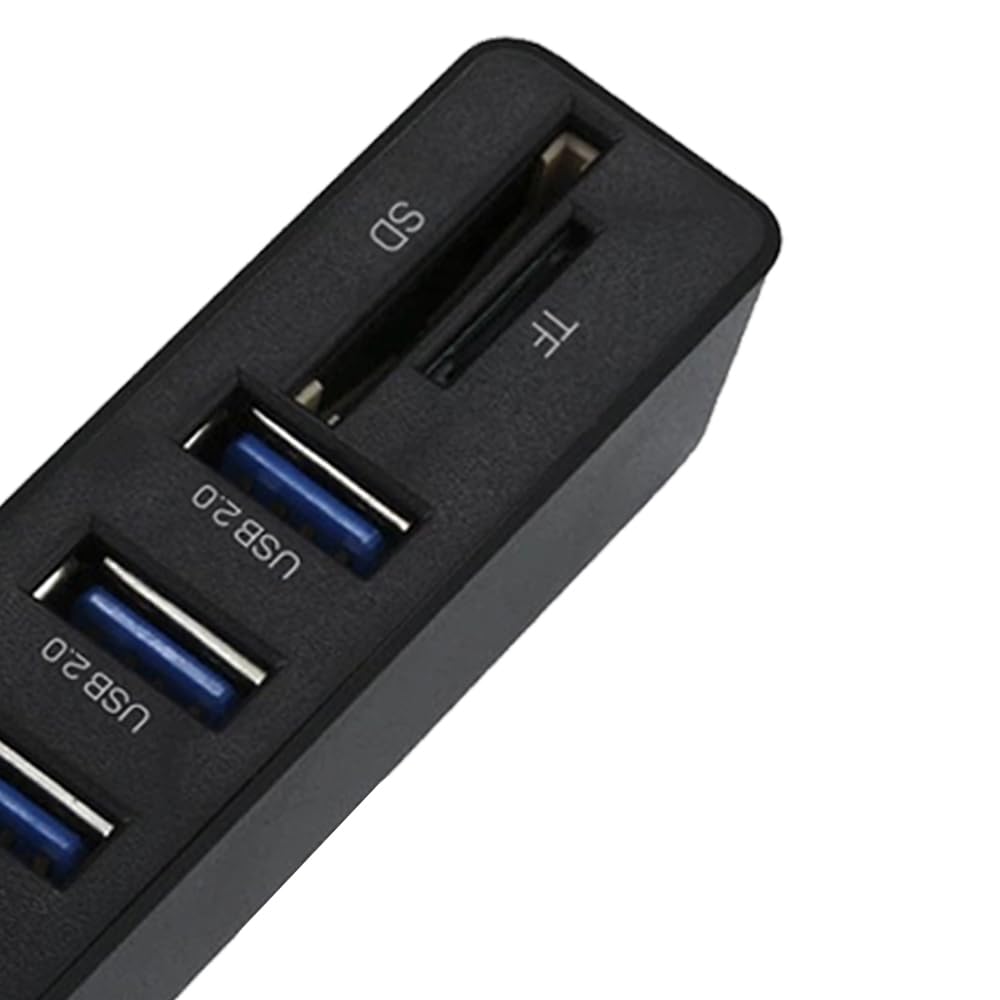 ELG Adaptador HUB USB 5 en 1 con 3 Puertos USB-A, 1 Lector de Tarjetas Mini SD y 1 Lector de Tarjetas Micro SD, Fabricado en ABS de Alta Resistencia, Color Negro, HUB51SD-V2