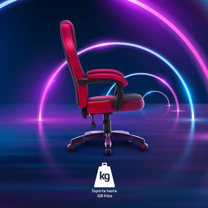 Silla Gamer CGC301 - Soporte 120 Kg, Respaldo Reclinable 135°, Ruedas 60 mm, Tapizado Tela Automotriz, Descansabrazos, Ergonómica para Gaming y Oficina, Color Rojo/Negro