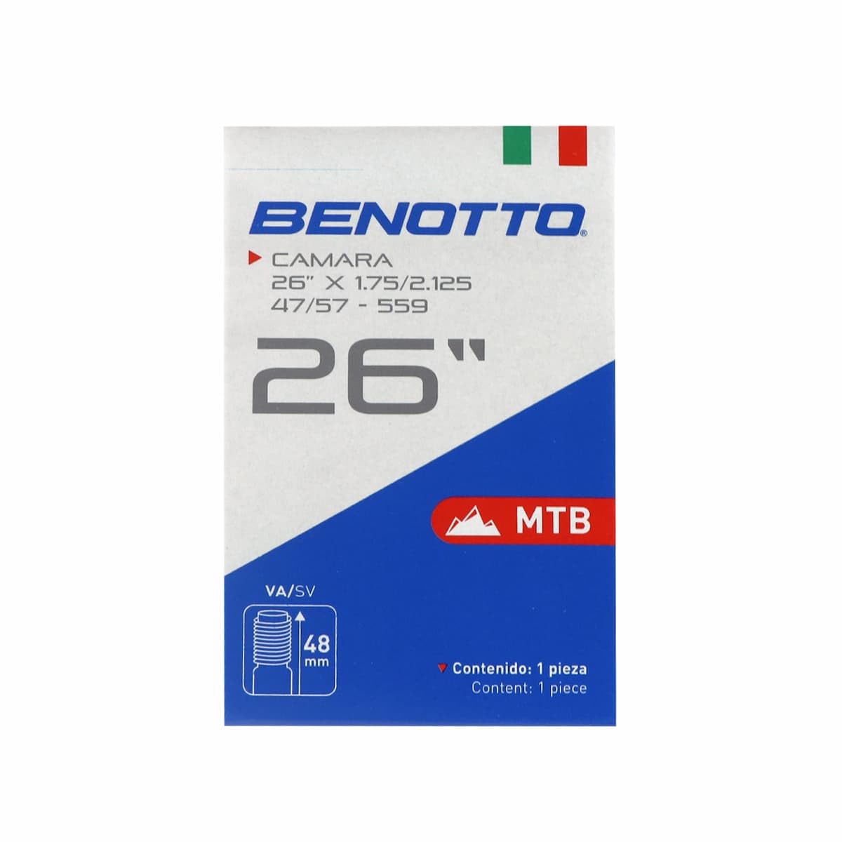 Cámara Benotto 26X1.75/2.125 Válvula Americana 48mm MTB