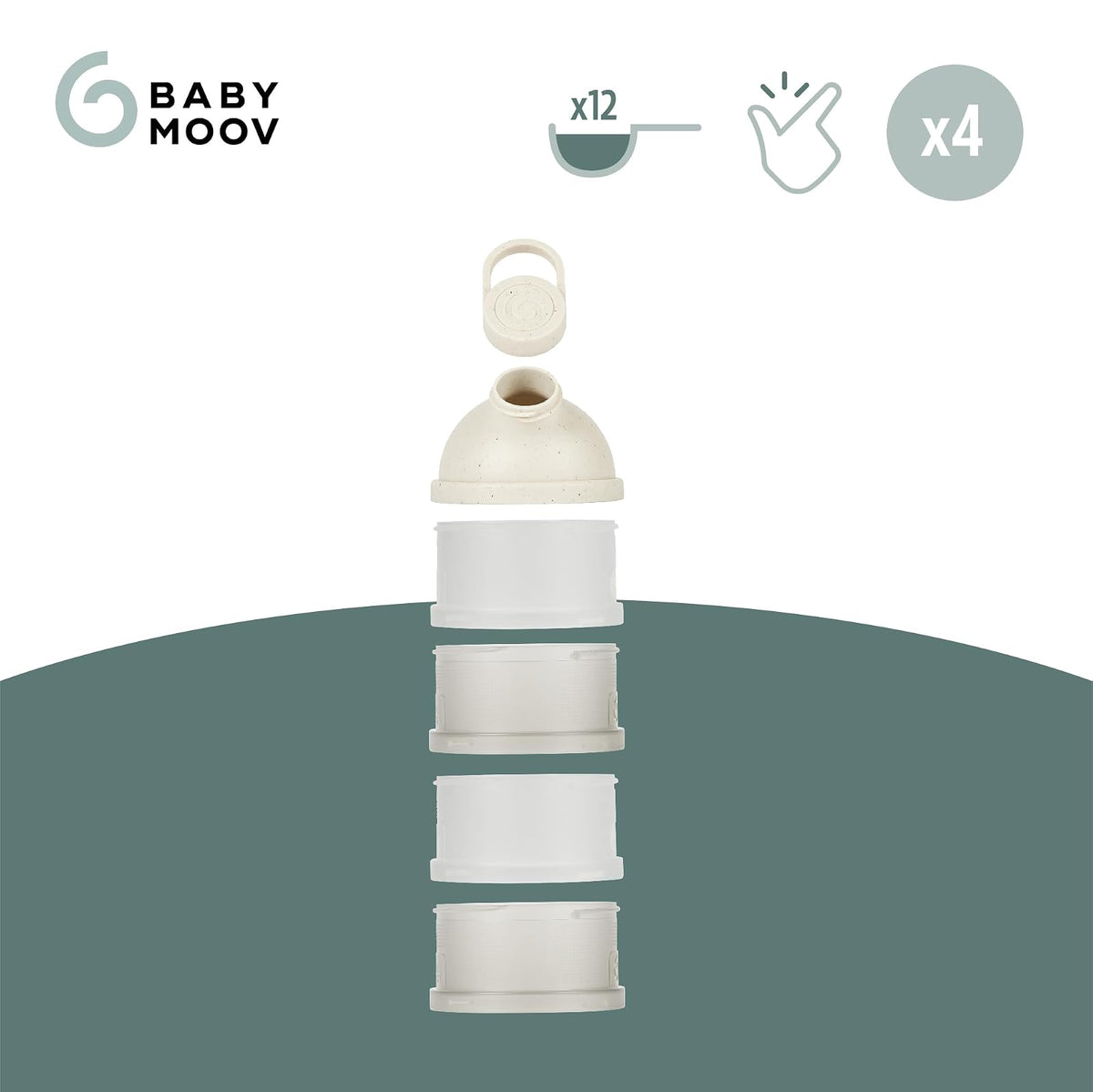 Babymoov Babydose Dosificador de Fórmula para Bebé, Contenedor Apilable de Leche en Polvo para Biberones, Organizador de Alimentación y Viaje, Arena Mineral