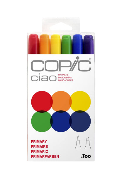 Copic Ciao Marcadores de Doble Punta, Paquete de 6 - Rojo, Azul, Amarillo - Marcadores