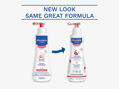 Mustela Baby Gel limpiador calmante - Gel de baño para cabello y cuerpo sin fragancia para pieles muy sensibles - con aguacate perséose natural y baya de Schizandra - 10.14 fl. onz.