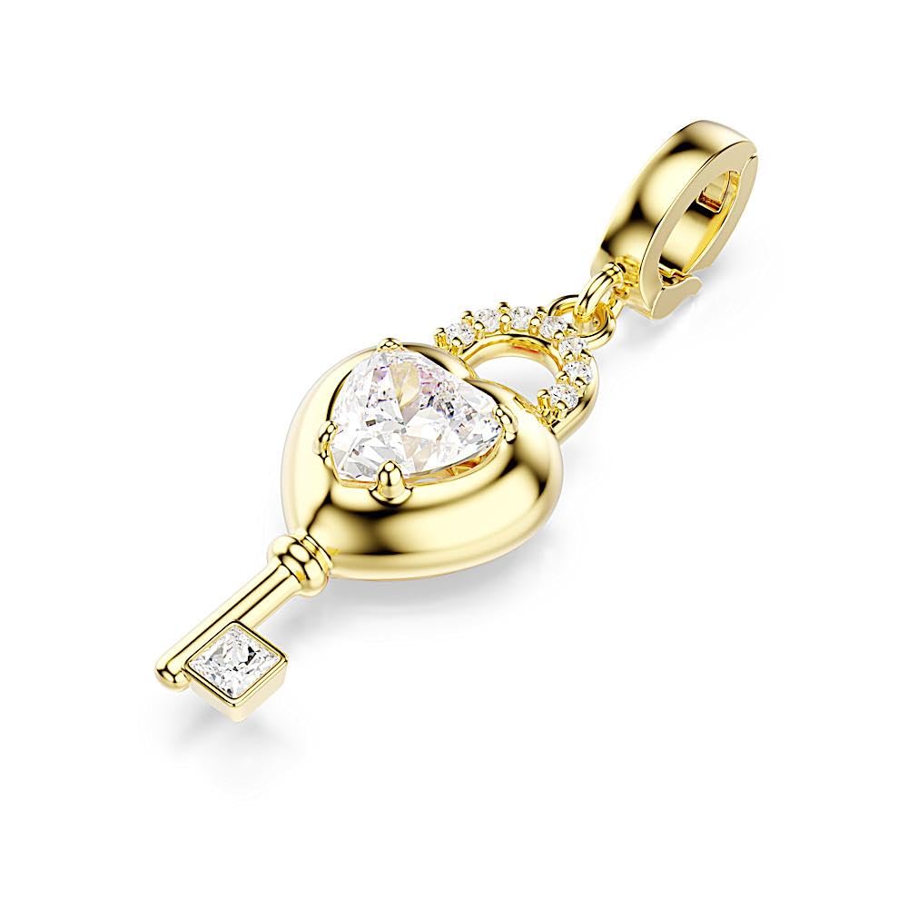 Charm Idyllia, Tallas mixtas, Corazón con llave, Blanco, Acabado en oro de 18 quilates