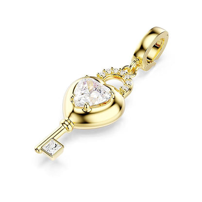 Charm Idyllia, Tallas mixtas, Corazón con llave, Blanco, Acabado en oro de 18 quilates