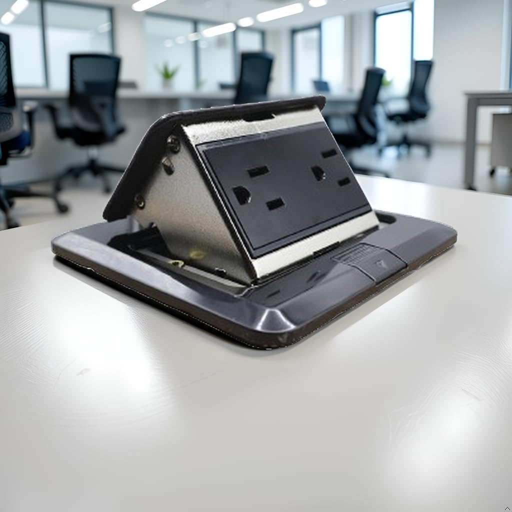 Placa APL-003 Artlite, Tomacorriente Empotrable Color Gris Oxford de Piso, Doble Salida, Acero + Pc + Hierro Galvaniado,15A,Materiales De Alta Calidad. (APL-003)