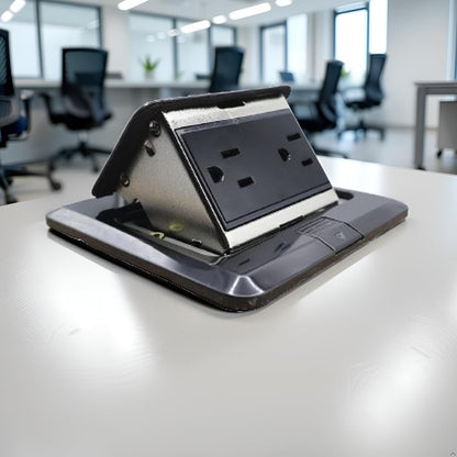 Placa APL-003 Artlite, Tomacorriente Empotrable Color Gris Oxford de Piso, Doble Salida, Acero + Pc + Hierro Galvaniado,15A,Materiales De Alta Calidad. (APL-003)