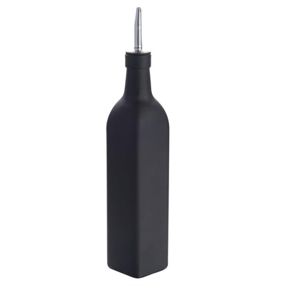 Restaurantware RW Base - Dispensador de aceite de oliva de 16.9 onzas, 1 botella dispensadora de aceite de cocina, con vertedor de acero inoxidable, sin fugas, vidrio negro, vertedor de aceite de