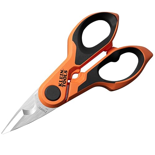 KLEIN TOOLS 2100FO | Tijeras De Electricista | Pelacables | Corte De Cables | Corta y pela cables con tijeras compactas de 6 pulgadas, hoja dentada y acero inoxidable para trabajo eléctrico.