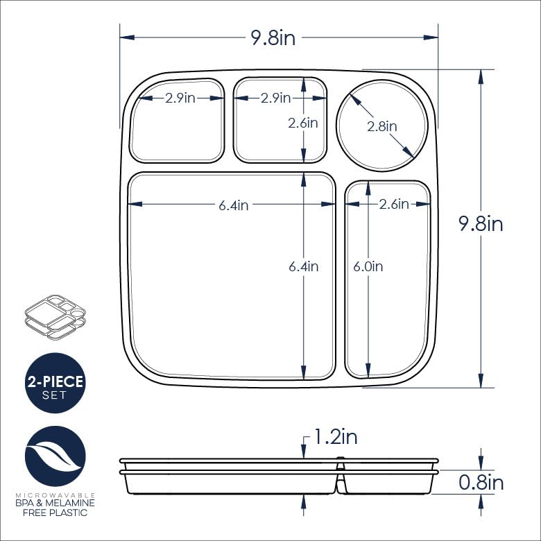 Nordic Ware - Juego de 2 bandejas divididas para comidas, color blanco, polipropileno apto para microondas