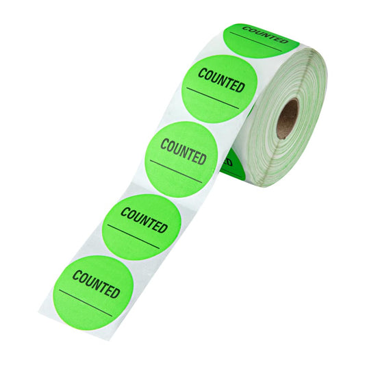 Restaurantware Label Tek - Calcomanías de embalaje de 2 x 2 pulgadas, 1000 etiquetas de envío de alta calidad, contadas, sostenibles, calcomanías de inventario de papel verde, alta visibilidad, con