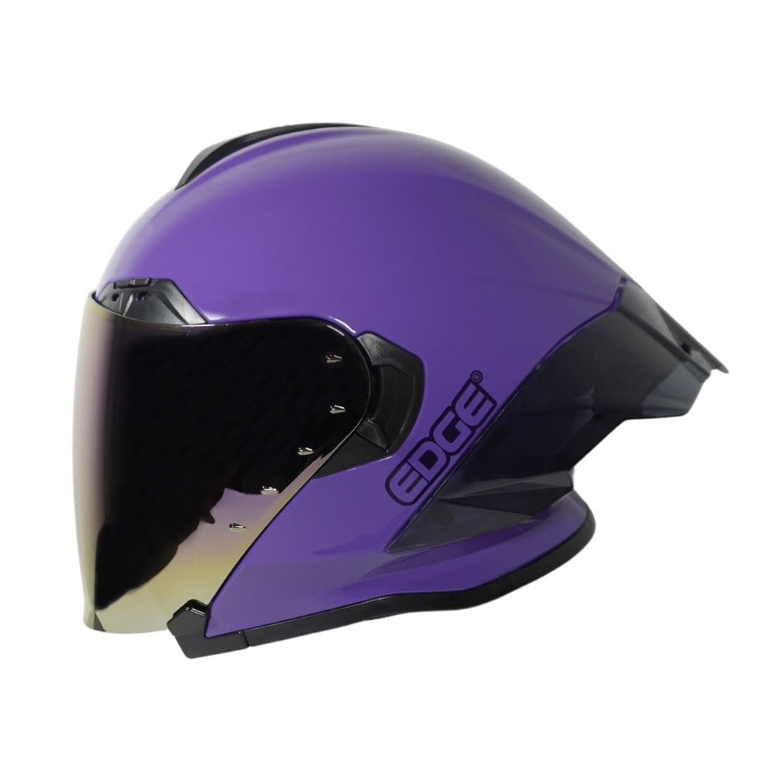 Casco Motocicleta Abierto Semi-Integral Marca Edge - Phoenix - Visor ANTIVAHO - Certificado Dot - Cascos Motocross Pegatina Pegatinas Protector - G - PURPURA BRILLANTE VISOR RAINBOW IRIDIUM