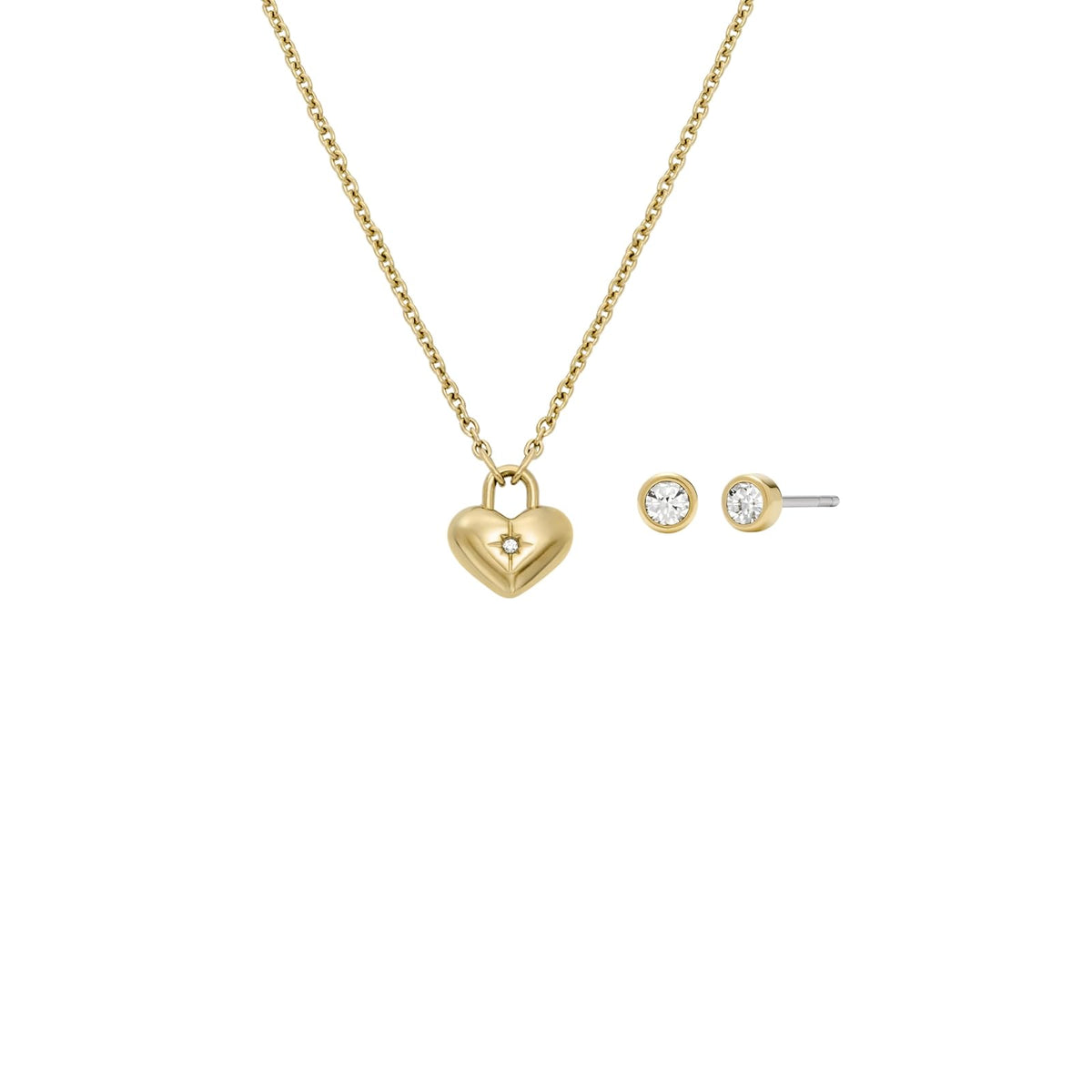 Set collar con aretes Fossil Sadie JF04881SET de acero inoxidable de color dorado para dama