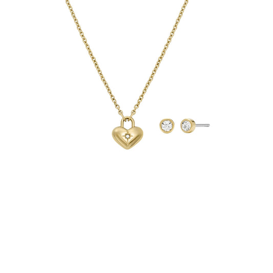 Set collar con aretes Fossil Sadie JF04881SET de acero inoxidable de color dorado para dama