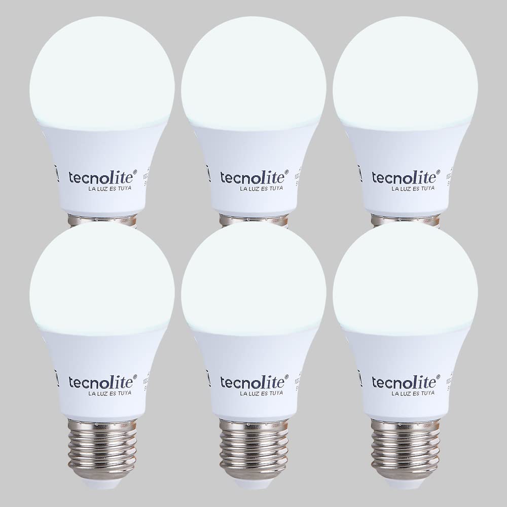 Tecnolite Paquete de 6 Focos LED 5 W A19 - Luz de Día, Base E27, No atenuables