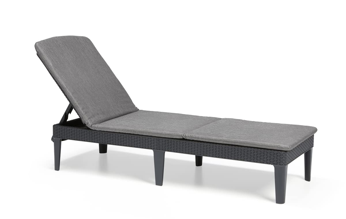 Keter Camastro Jaipur con Cojin, Ratán Sintético, Reclinable, Diseño Ergonómico Y Resistente A La Intemperie, para Jardín, Terraza O Piscina