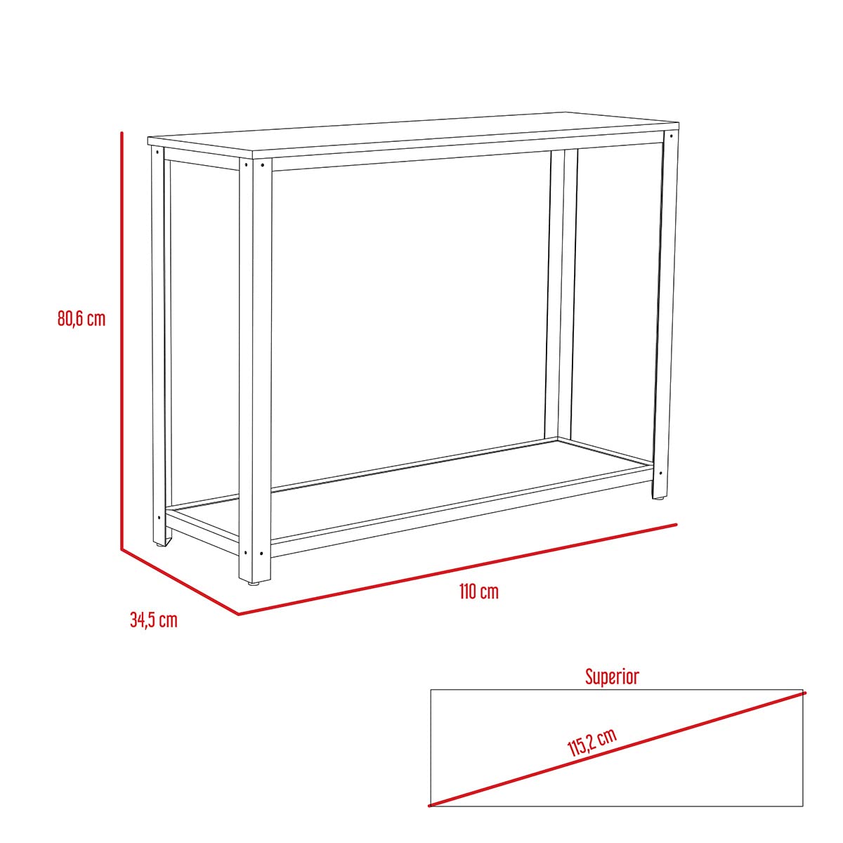 Deco Home KLIK Mesa Auxiliar ferrato armable, Color Duna, Dimensiones 36.5 Largo X 12.4 Ancho X 112 Alto cm, Estilo contemporáneo, con Rejilla Inferior y Estructura metálica