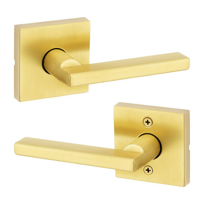 Kwikset Halifax Manija de Entrada con Cerradura, SmartKey, Varios Acabados - latón satinado - Square Rose - Pasaje