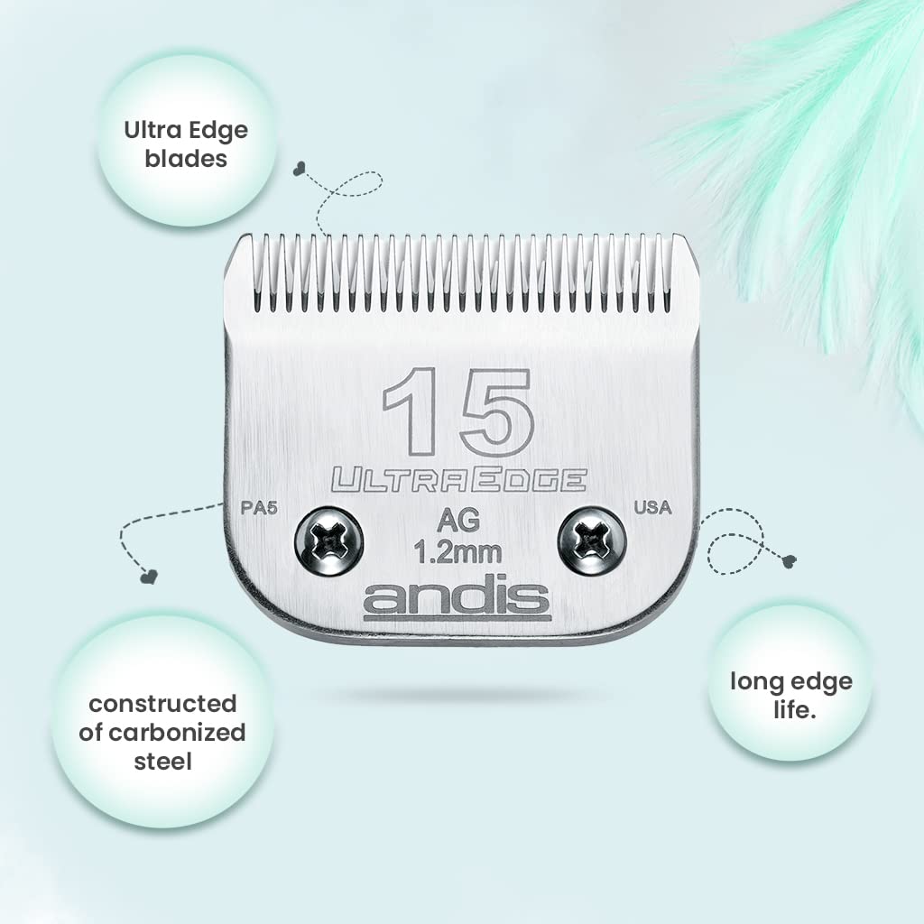 Andis Carbon-Infused Steel UltraEdge Dog Clipper Blade, Size-15, 3/64-Inch Cut Length (64072)