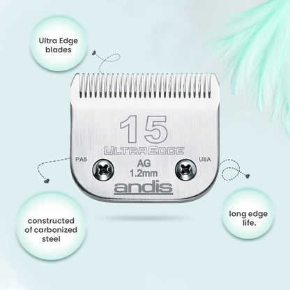 Andis Carbon-Infused Steel UltraEdge Dog Clipper Blade, Size-15, 3/64-Inch Cut Length (64072)