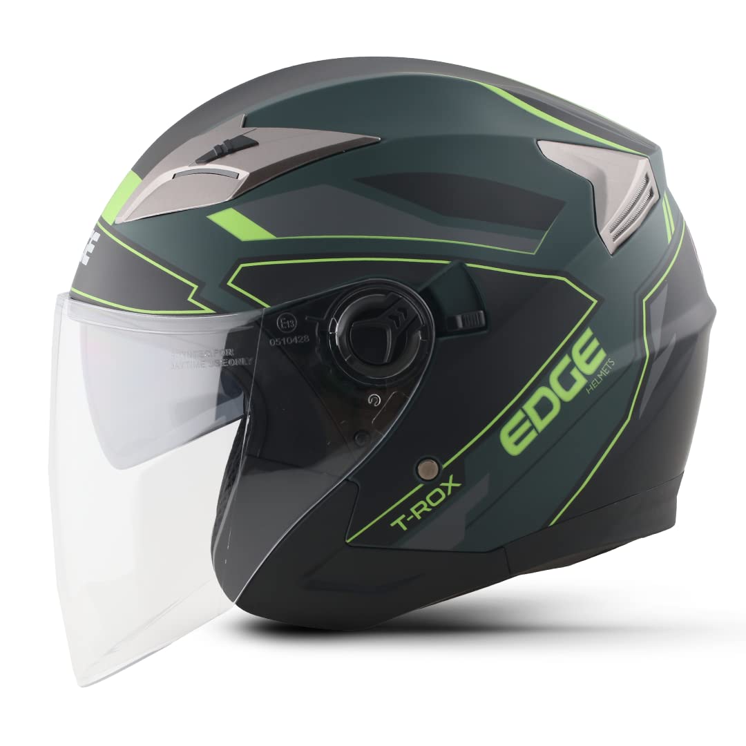 Edge Helmets Jaguar T-ROX Casco Moto Semi Integral, para Hombres, Certificado Dot, Grande, Verde