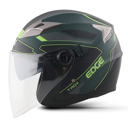 Edge Helmets Jaguar T-ROX Casco Moto Semi Integral, para Hombres, Certificado Dot, Grande, Verde