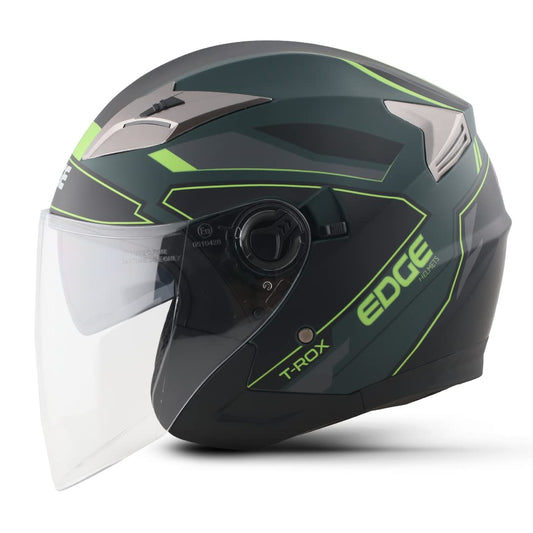 Edge Helmets Jaguar T-ROX Casco Moto Semi Integral, para Hombres, Certificado Dot, Grande, Verde