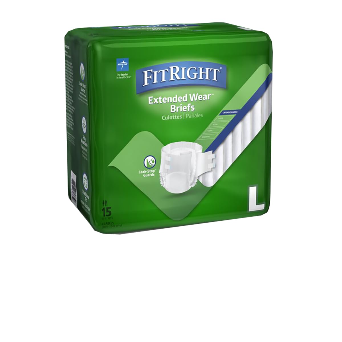 Medline MTB80500Z - Calzoncillos para adultos con pestañas, máxima absorción para adultos, tamaño grande (15 unidades)