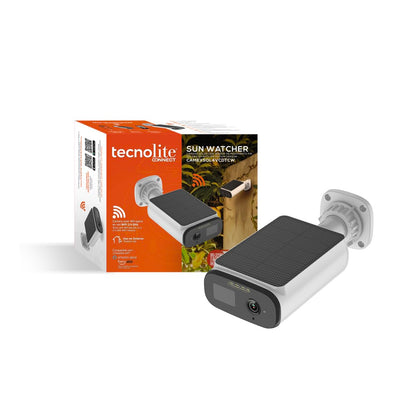 Tecnolite Connect - Cámara Solar de Seguridad Exterior WiFi Inteligente, Recargable, Inalámbrica, Panel Solar, Visión Nocturna, Compatible con App móvil y Asistentes de Voz