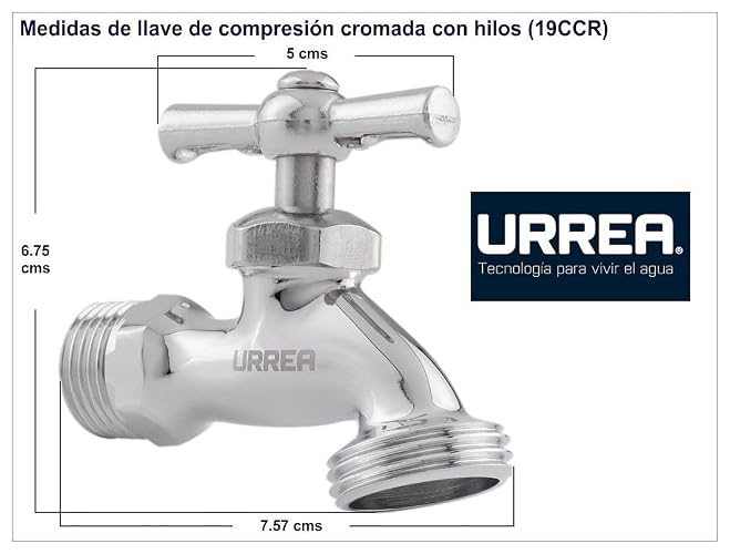 URREA 19CCR Llave de Compresión Cromada Compacta Con Hilos, Acabado en Cromo