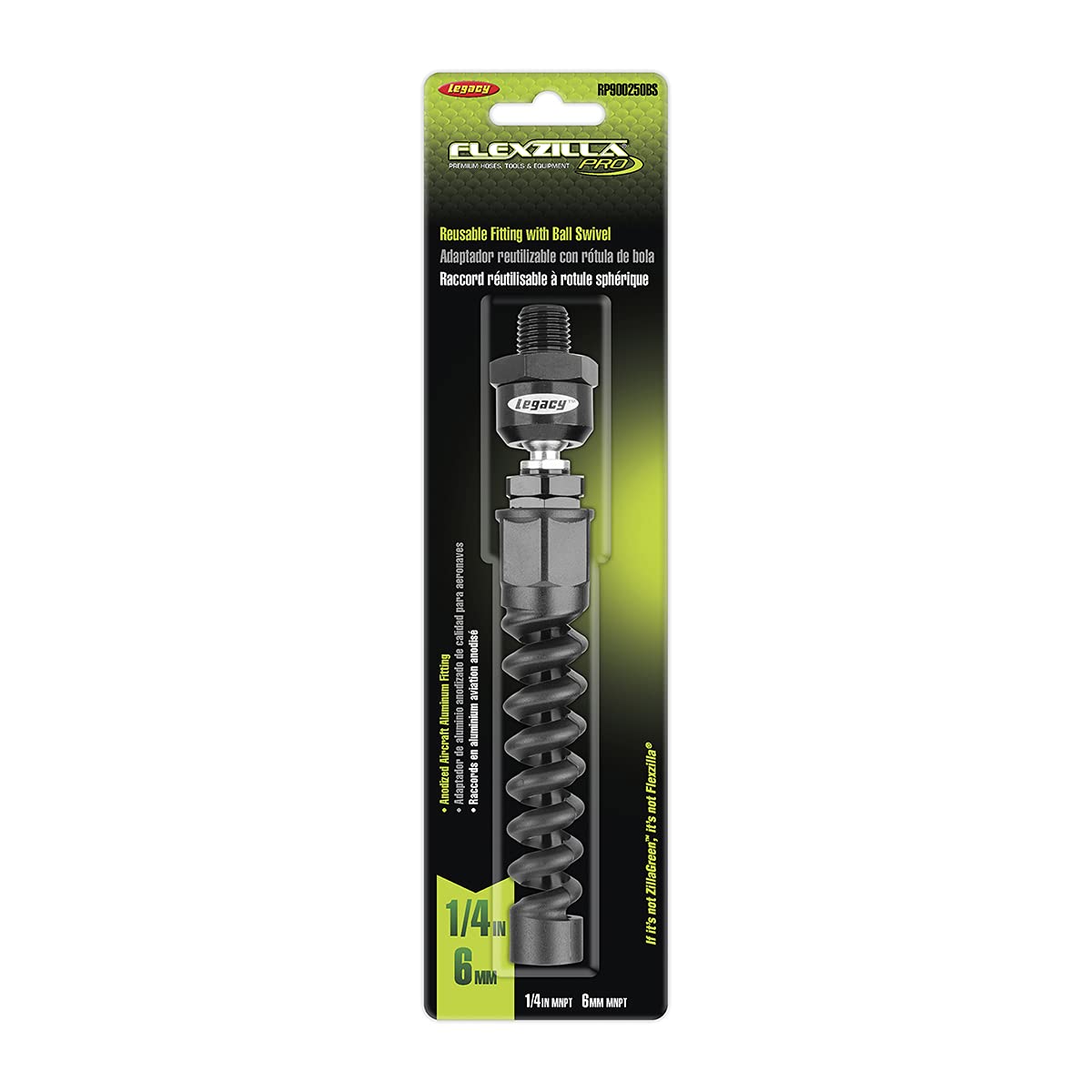 Flexzilla Pro Air Hose Reusable Fitting with Ball Swivel, 1/4 in. - RP900250BS