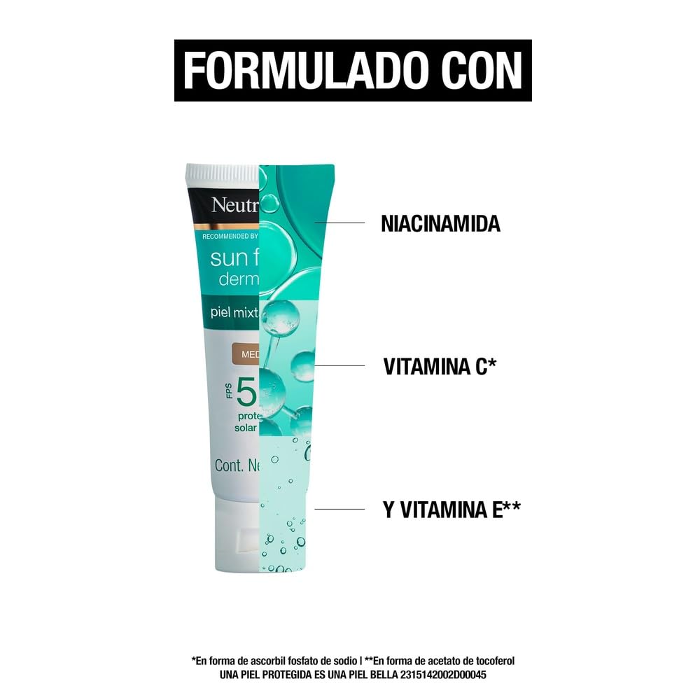 Neutrogena Sun fresh Protector Solar Facial Tono Medio Dermcare Niacinamida FPS50+, 40g