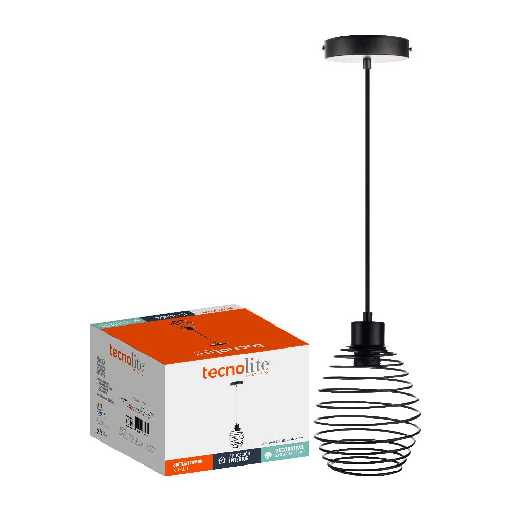 Tecnolite Lámpara Colgante de Metal 1.50 m de Altura, Potencia Máx. 60 W, 1 Base E27, No incluye foco