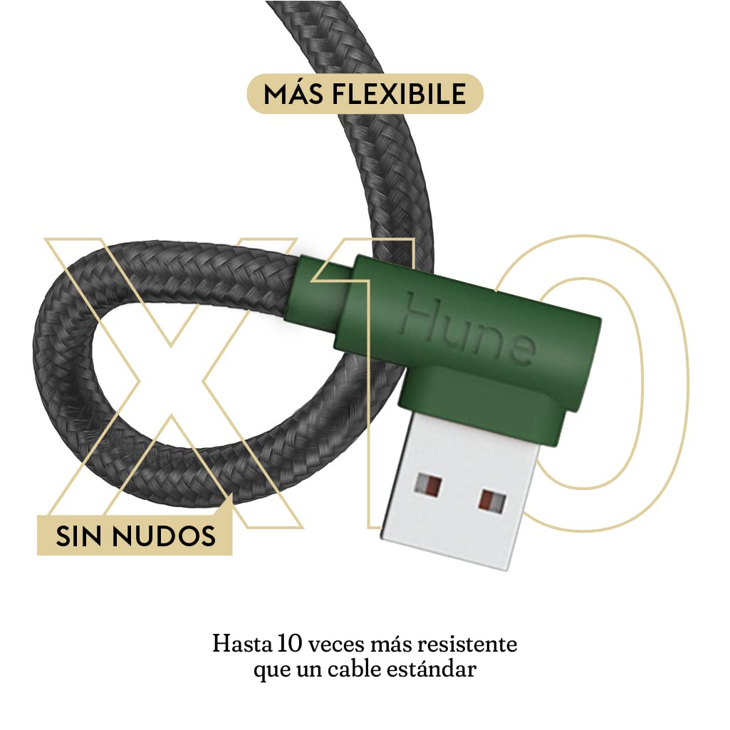 Cable Hune Sustentable 3en1 Microusb, Tipo C Y Lightning 90° (Bosque)