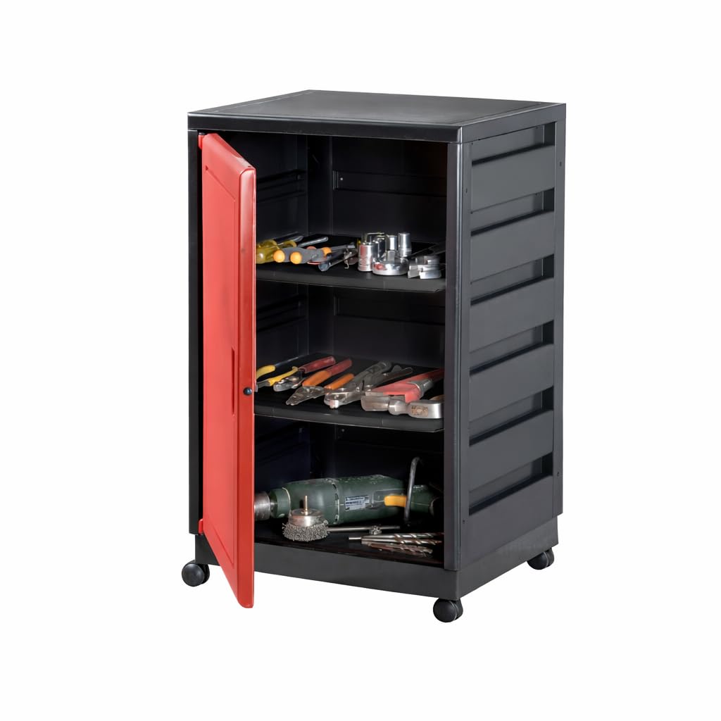 Italhome Mueble Organizador de Plástico con Ruedas, Cajonera con Repisas Multiusos para Oficina, Hogar o Taller, Ligero Resistente, Color Rojo