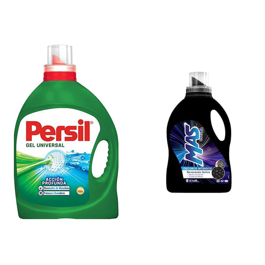 Persil - Detergente Gel Universal 4.65L Jabón Líquido para Ropa Acción Profunda (66 cargas) + MAS Oscura - Oscuros Intensos 4.65L Detergente Líquido para Ropa Oscura y de Mezclilla (62 Cargas)