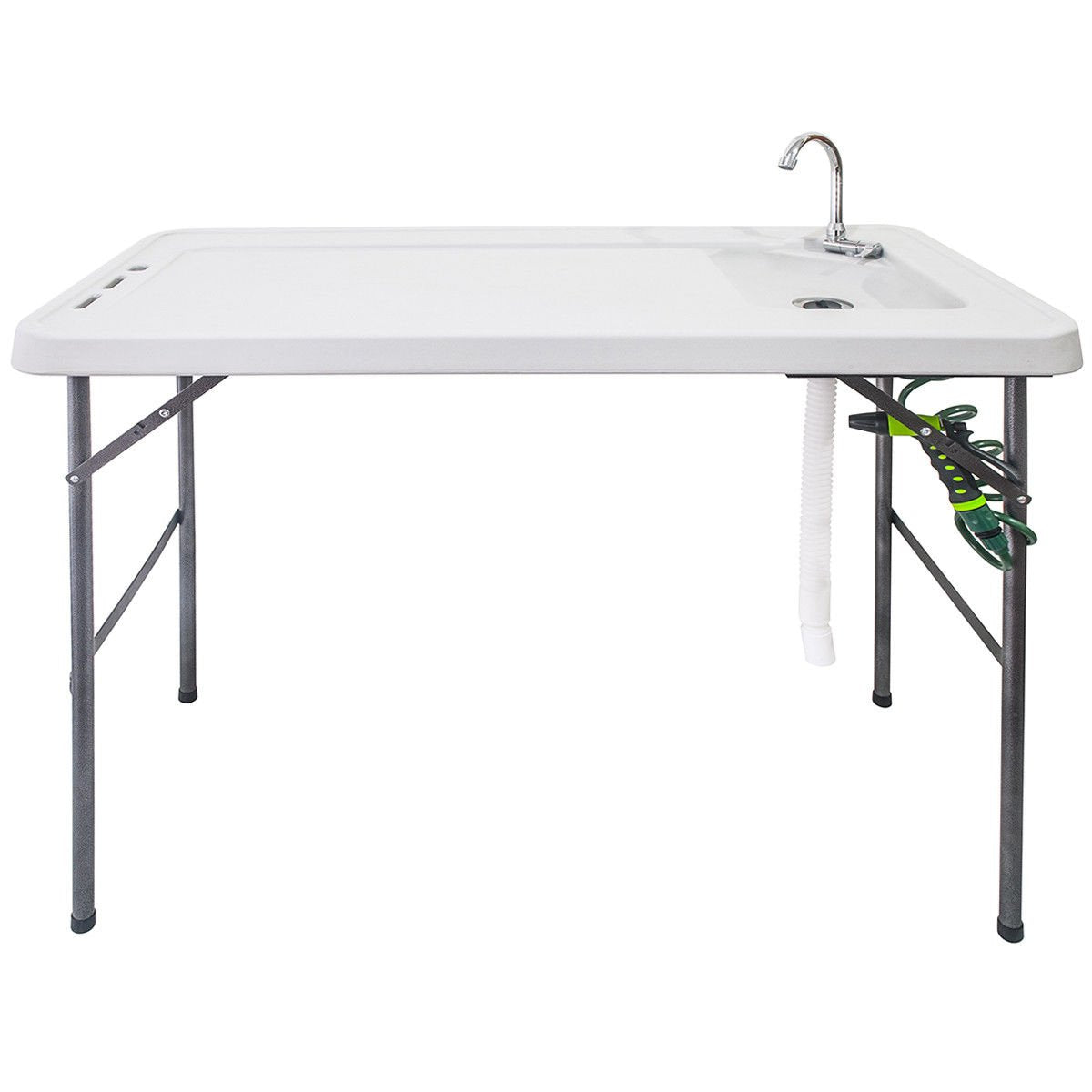 Goplus - Grifo Plegable para Mesa de Pescado con rociador y Manguera de Drenaje